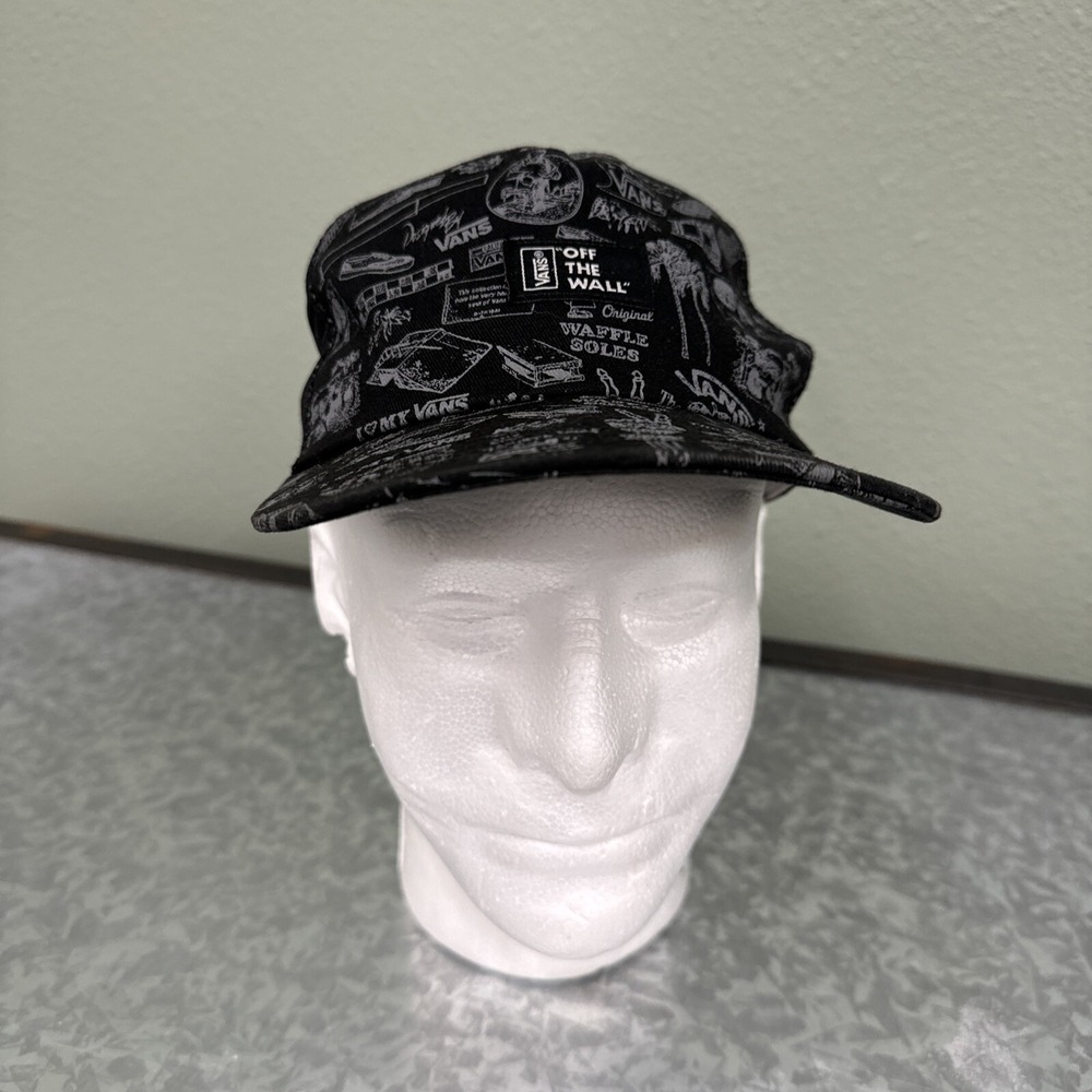 Vans Snapback Trucker Hat All Over Print Mesh Waffle Soles Rare Black Retro